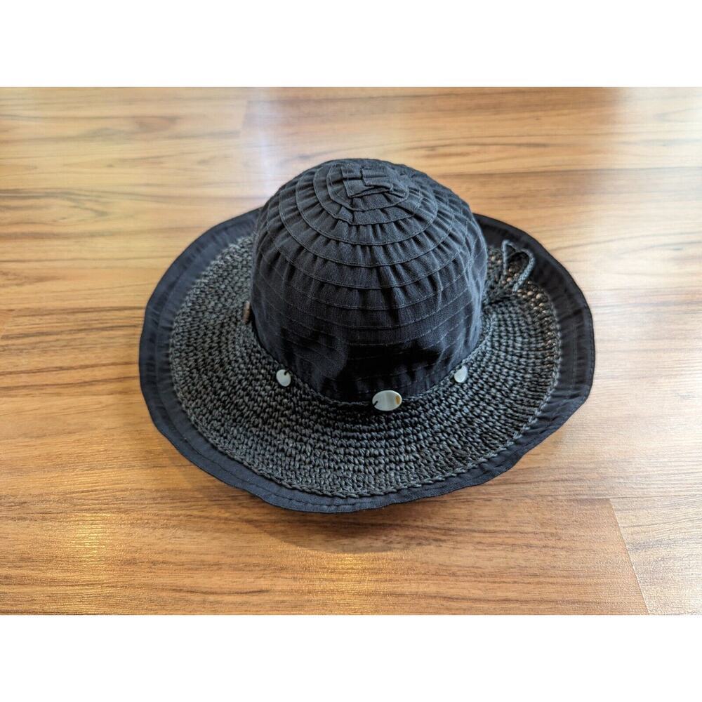C.C Packable Women's Wide Brim Black Paper Sun Hat Adjustable Boho Beach